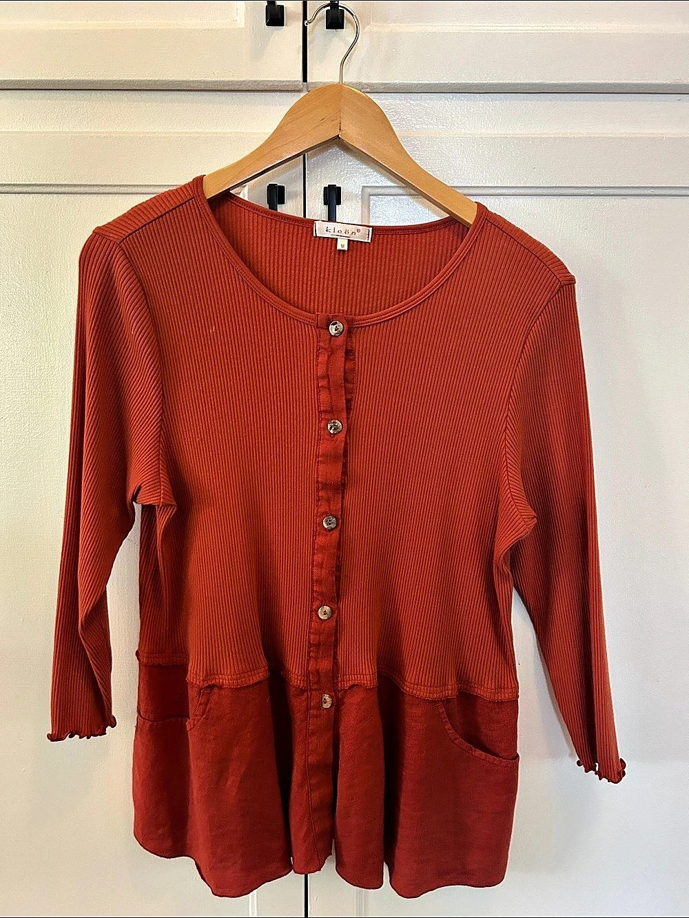 Kleen Ribbed Tunic Top in Rust orange Size Medium Like New